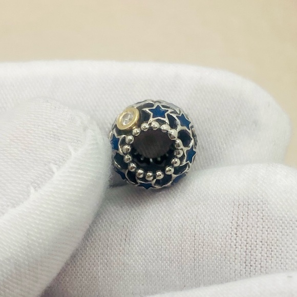 EUC Pandora 791371CZ Sterling Silver & 14k Gold Night Sky Charm w/ Blue Enamel - Picture 7 of 10